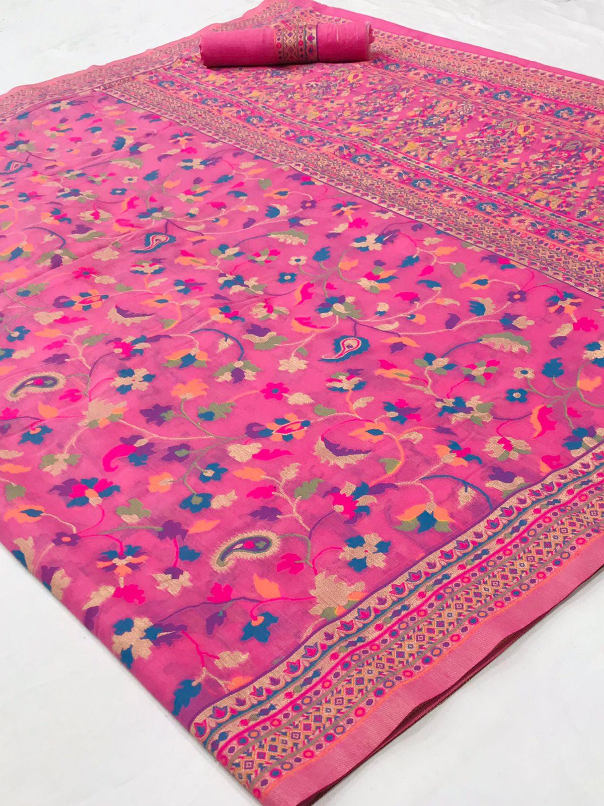 Royal Pink Kashmiri Woven Modal Silk Saree AB81 - Ethnic's By Anvi Creations