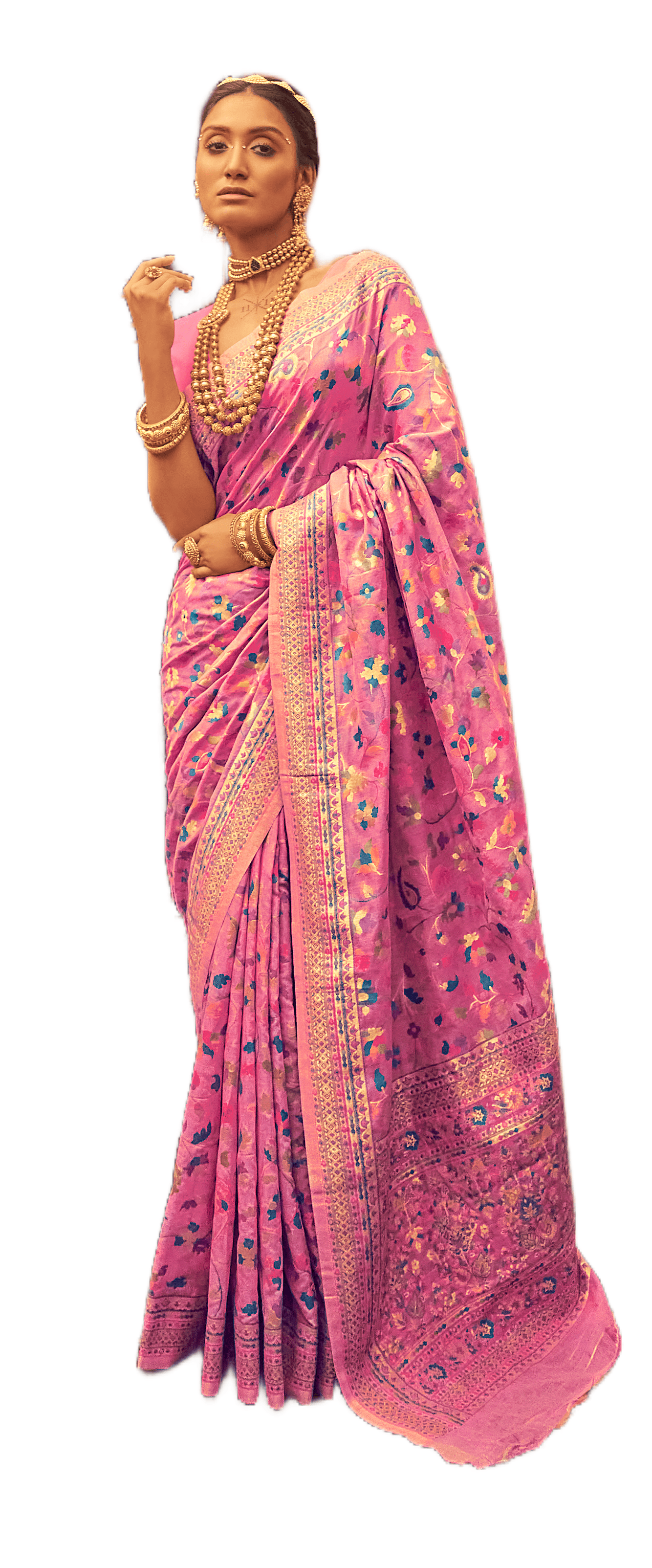 Royal Pink Kashmiri Woven Modal Silk Saree AB81 - Ethnic's By Anvi Creations