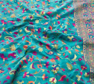 Turquoise Blue Kashmiri Woven Modal Silk Saree AB84 - Ethnic's By Anvi Creations