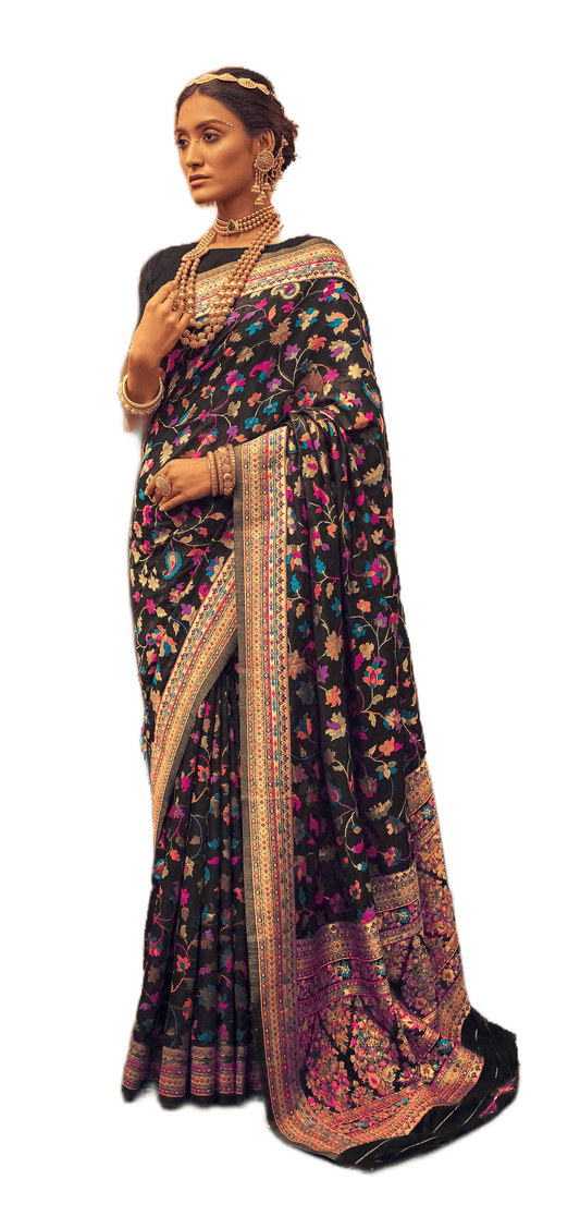 Black Kashmiri Woven Modal Silk Saree AB85 - Ethnic's By Anvi Creations