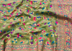 Green Kashmiri Woven Modal Silk Saree AB86 - Ethnic's By Anvi Creations