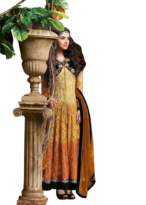 Yellow Georgette Semi Stitched Dress Material Asin3023-Anvi Creations-Salwar Kameez