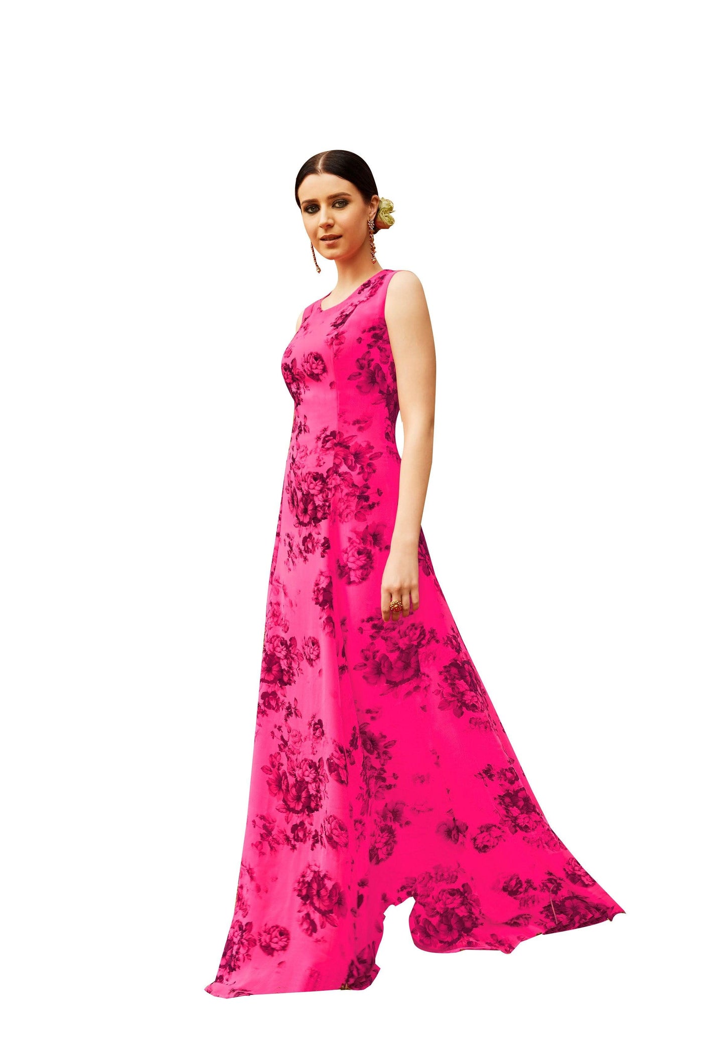 Designer Semi Stitched Pink Black Georgette Embroidered Gown Style Dress Material RM6605-Anvi Creations-Salwar Kameez