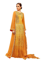 Load image into Gallery viewer, Designer Semi Stitched Yellow Georgette Brasso Embroidered Shrug Gown Dress Material RM6606-Anvi Creations-Salwar Kameez
