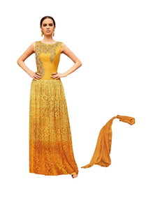 Designer Semi Stitched Yellow Georgette Brasso Embroidered Shrug Gown Dress Material RM6606-Anvi Creations-Salwar Kameez