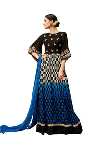Designer Semi Stitched Blue Black Georgette Embroidered Gown Dress Material RM6609-Anvi Creations-Salwar Kameez