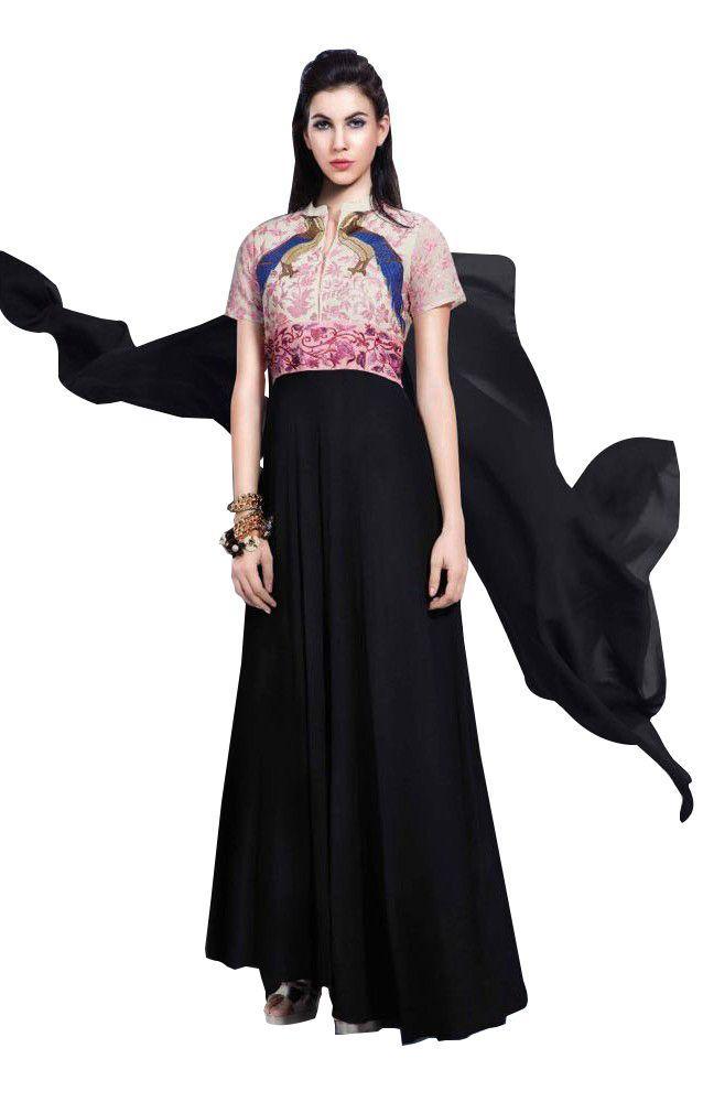 Designer Black Georgette Embroidered Dress Material With Chiffon Dupatta B7142-Anvi Creations-Salwar Kameez