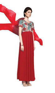 Designer Red Georgette Embroidered Dress Material With Chiffon Dupatta B7144-Anvi Creations-Salwar Kameez