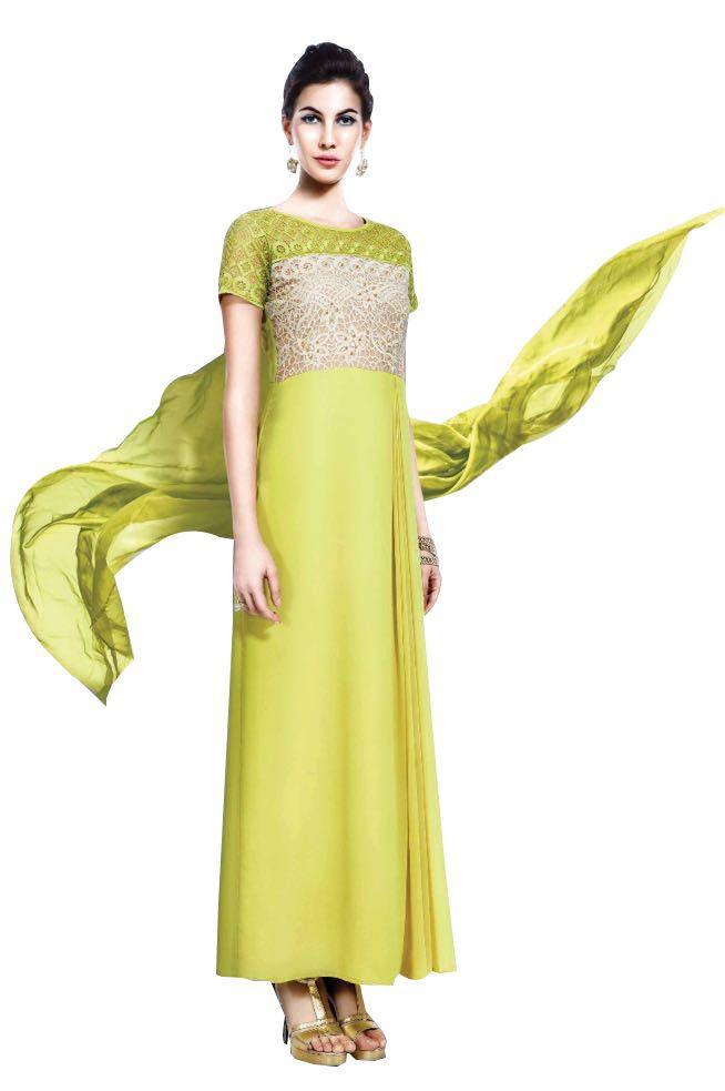 Designer Green Georgette Embroidered Dress Material With Chiffon Dupatta B7145-Anvi Creations-Salwar Kameez