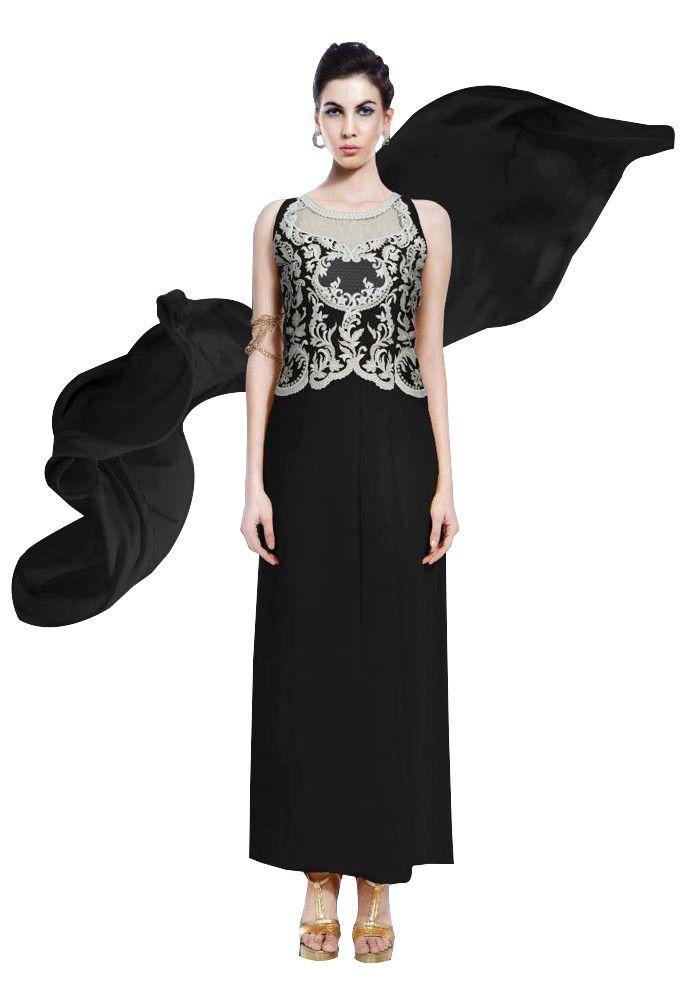 Designer BlackGeorgette Embroidered Dress Material With Chiffon Dupatta B7147-Anvi Creations-Salwar Kameez