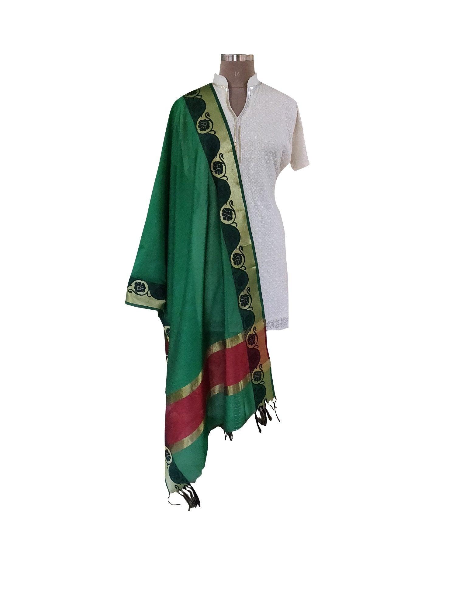 Green Banarasi Cotton Silk Dupatta BCPD03-Anvi Creations-banarasi dupatta