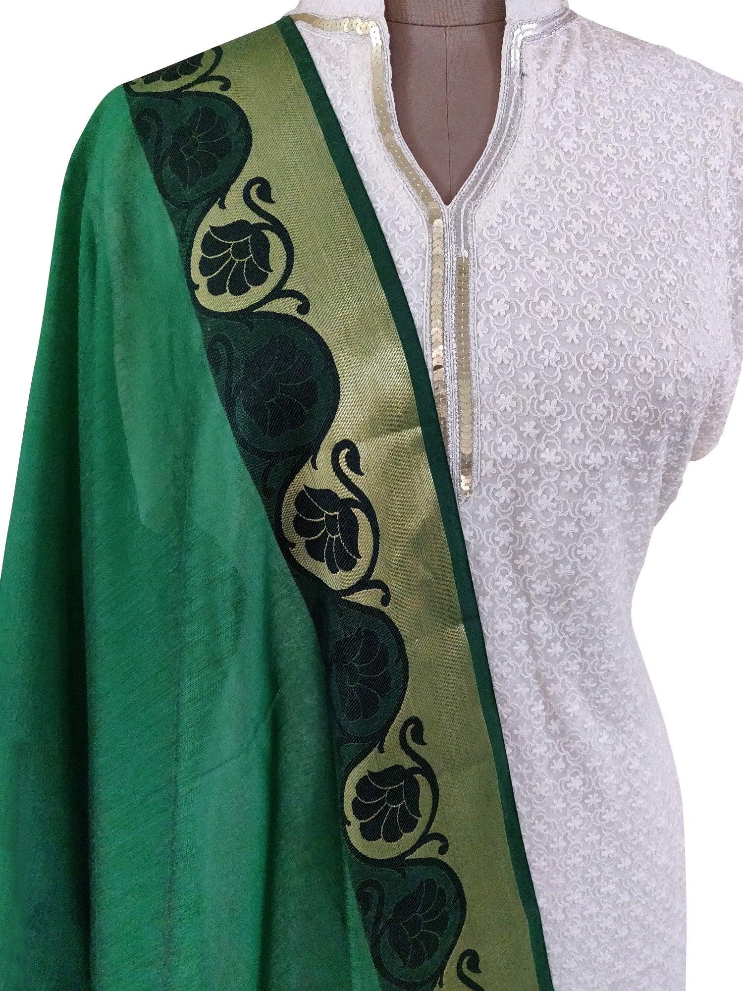 Green Banarasi Cotton Silk Dupatta BCPD03-Anvi Creations-banarasi dupatta