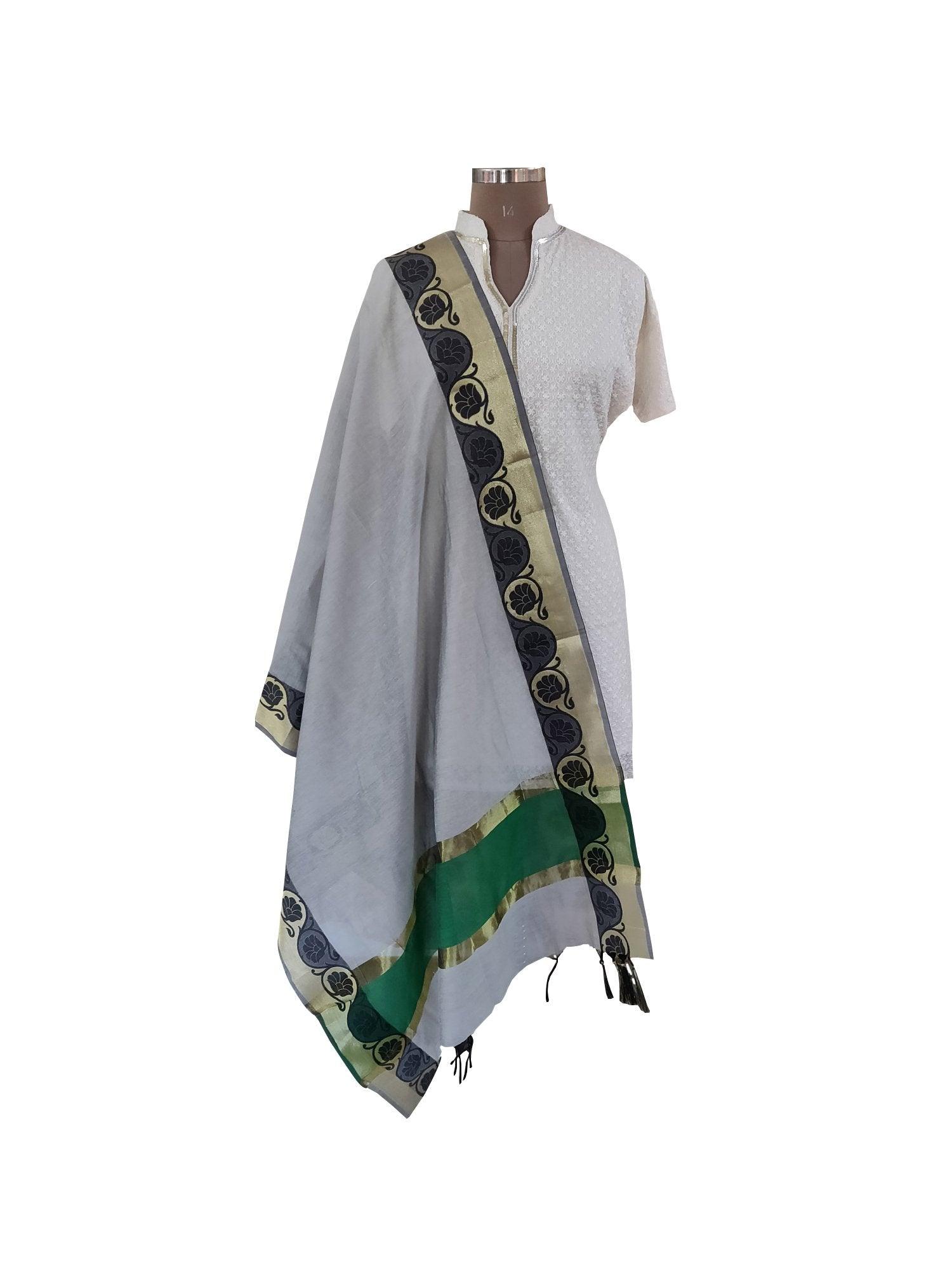 Grey Banarasi Cotton Silk Dupatta DP04-Anvi Creations-Banarasi Dupatta