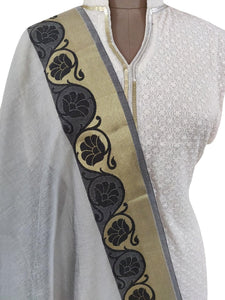 Grey Banarasi Cotton Silk Dupatta DP04-Anvi Creations-Banarasi Dupatta