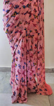 Load image into Gallery viewer, Carrot Pink Butterfly Printed Georgette Saree with Blouse BF01 - Ethnic&#39;s By Anvi Creations