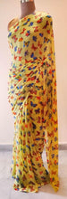 Charger l&#39;image dans la galerie, Yellow Butterfly Printed Georgette Saree with Blouse BF03 - Ethnic&#39;s By Anvi Creations