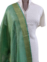 Load image into Gallery viewer, Handloom Tissue Linen Green Dupatta BLD02-Anvi Creations-