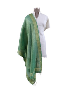 Handloom Tissue Linen Green Dupatta BLD02-Anvi Creations-
