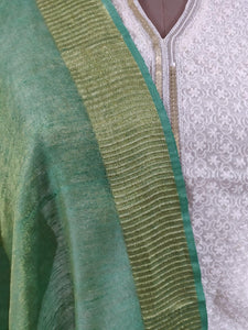 Handloom Tissue Linen Green Dupatta BLD02-Anvi Creations-