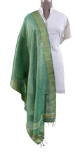 Load image into Gallery viewer, Handloom Tissue Linen Green Dupatta BLD02-Anvi Creations-