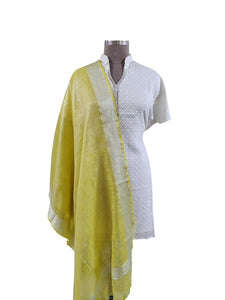 Handloom Tissue Linen Yellow Dupatta BLD04-Anvi Creations-