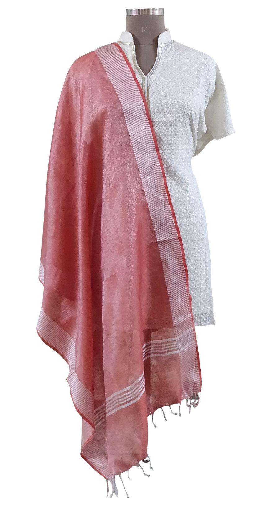 Handloom Tissue Linen Pink Dupatta BLD06-Anvi Creations-