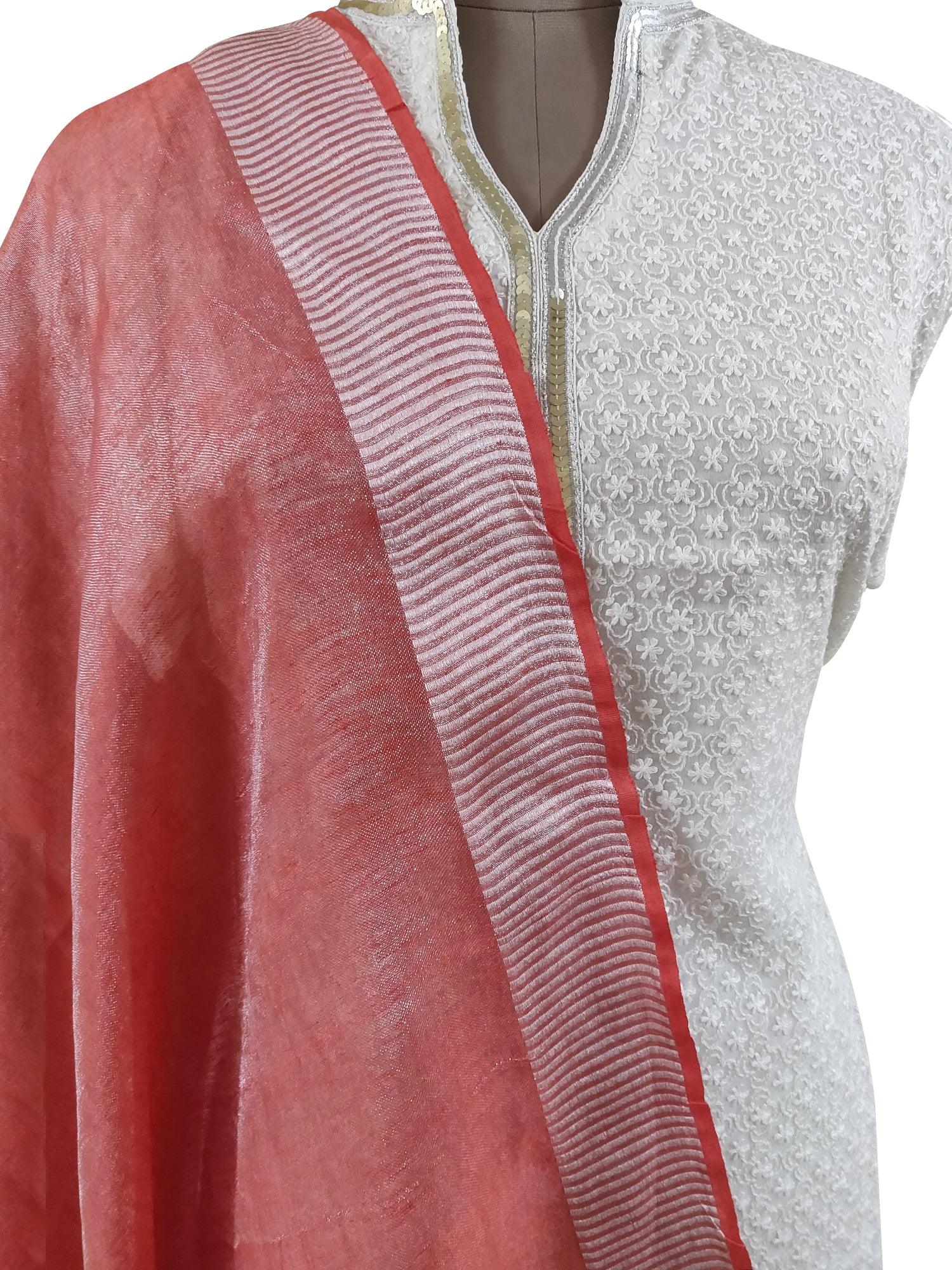 Handloom Tissue Linen Pink Dupatta BLD06-Anvi Creations-