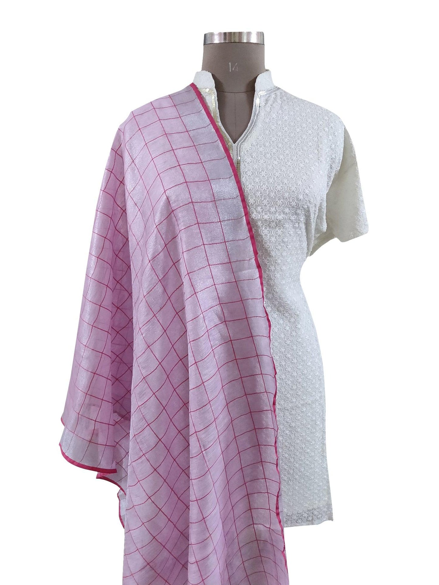 Handloom Tissue Linen Pink Dupatta BLD12-Anvi Creations-