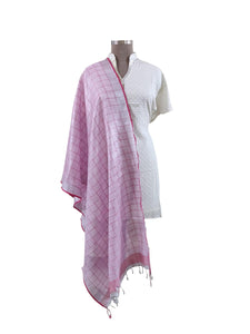 Handloom Tissue Linen Pink Dupatta BLD12-Anvi Creations-