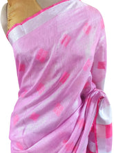 Charger l&#39;image dans la galerie, Silver Border Pink Tissue Linen Cotton Saree BLS04-Anvi Creations-Handloom Saree