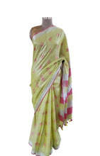 Load image into Gallery viewer, Silver Border Green Tissue Linen Cotton Saree BLS06-Anvi Creations-Handloom Saree