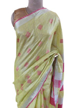 Load image into Gallery viewer, Silver Border Green Tissue Linen Cotton Saree BLS06-Anvi Creations-Handloom Saree
