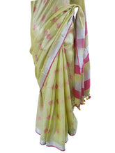 Load image into Gallery viewer, Silver Border Green Tissue Linen Cotton Saree BLS06-Anvi Creations-Handloom Saree