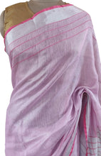 Load image into Gallery viewer, Silver Border pink Tissue Linen Cotton Saree BLS08-Anvi Creations-Handloom Saree