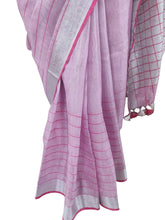 Load image into Gallery viewer, Silver Border pink Tissue Linen Cotton Saree BLS08-Anvi Creations-Handloom Saree