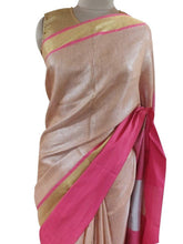 Load image into Gallery viewer, Gold Border Coffee Tissue Linen Saree BLS10-Anvi Creations-Handloom Saree