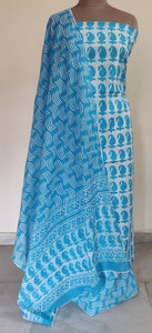 Firozi Blue Block Printed Cotton Suit with Mulmul Dupatta BP66 - Ethnic's By Anvi Creations