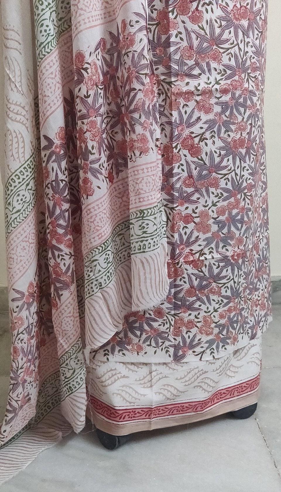 OffWhite Block Printed Cotton Suit with Mulmul Dupatta BP67 - Ethnic's By Anvi Creations