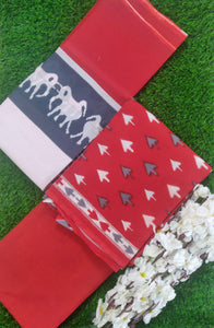 Exclusive Red Ikkat Print Cotton Salwar Kameez Dress Material with Cotton Dupatta BPIK02-Anvi Creations-Block Printed Cotton Suit with Cotton Dupatta