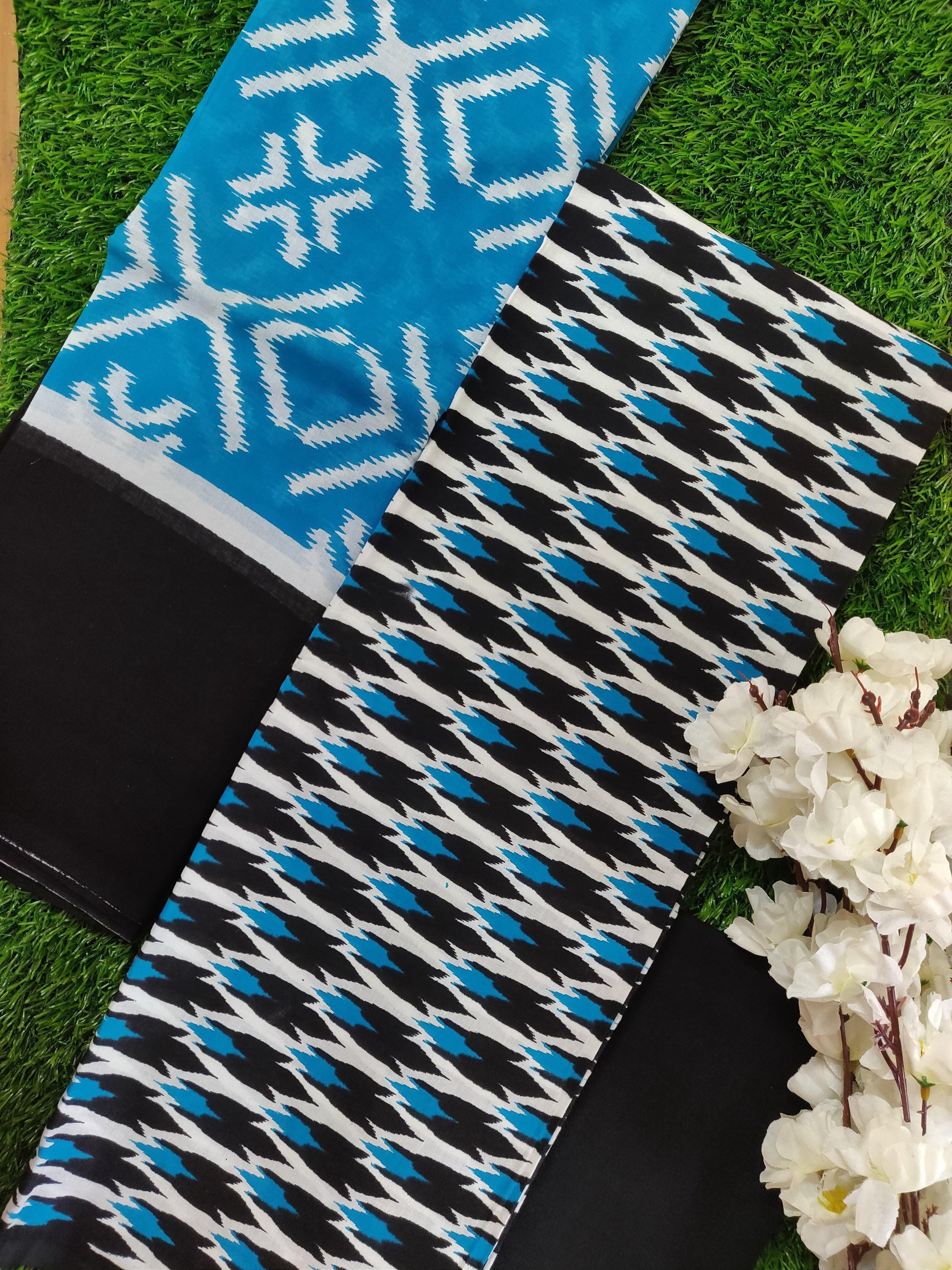 Exclusive Blue Ikkat Print Cotton Salwar Kameez Dress Material with Cotton Dupatta BPIK03-Anvi Creations-Block Printed Cotton Suit with Cotton Dupatta