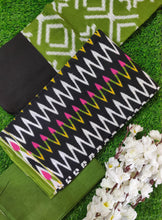 Load image into Gallery viewer, Exclusive Green Black Ikkat Print Cotton Salwar Kameez Dress Material with Cotton Dupatta BPIK04-Anvi Creations-Block Printed Cotton Suit with Cotton Dupatta