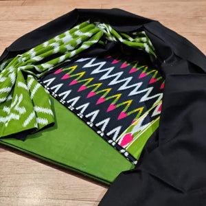 Exclusive Green Black Ikkat Print Cotton Salwar Kameez Dress Material with Cotton Dupatta BPIK04-Anvi Creations-Block Printed Cotton Suit with Cotton Dupatta