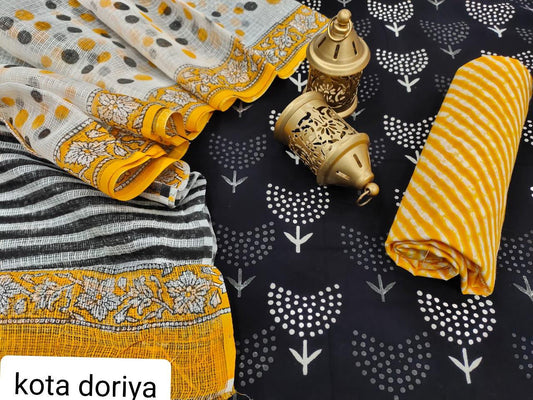 Exclusive Black Cotton Salwar Kameez Dress Material with Kota Dupatta BPK07 - Ethnic's By Anvi Creations