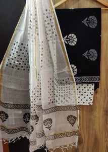 Exclusive Black Cotton Salwar Kameez Dress Material with Kota Dupatta BPK11 - Ethnic's By Anvi Creations