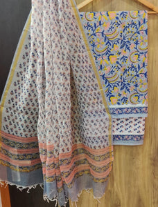 Exclusive Blue Cotton Salwar Kameez Dress Material with Kota Dupatta BPK12 - Ethnic's By Anvi Creations