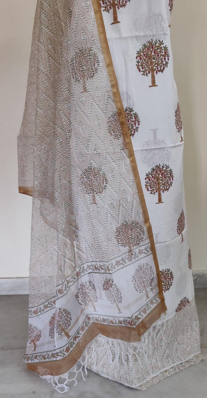 White Block Printed Suit with Kota Dupatta BPK23 - Ethnic's By Anvi Creations