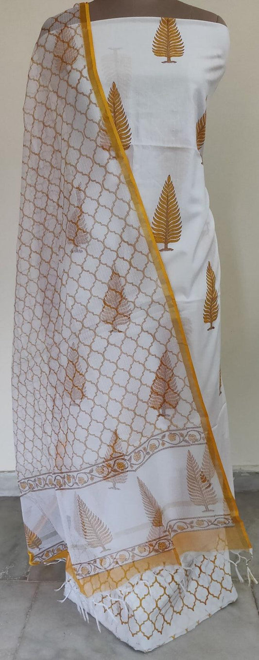 White Block Printed Suit with Kota Dupatta BPK28 - Ethnic's By Anvi Creations