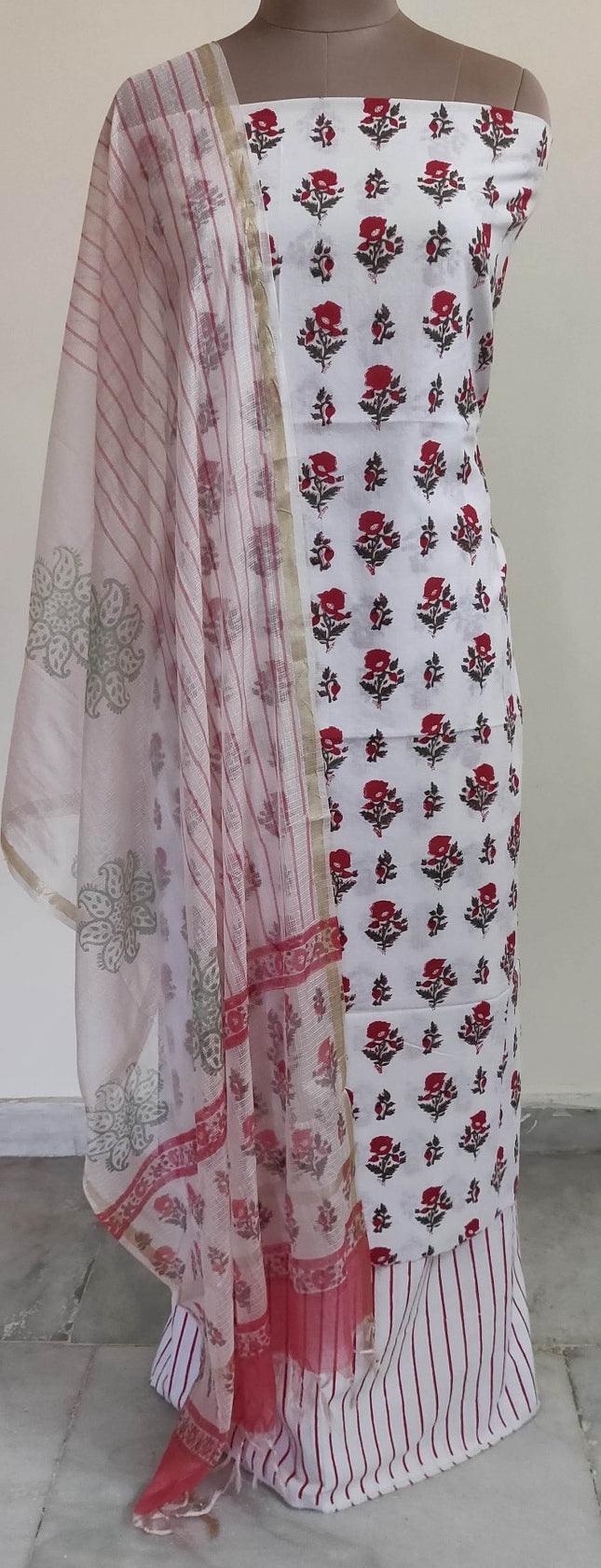 Off White Block Printed Suit with Kota Dupatta BPK29 - Ethnic's By Anvi Creations