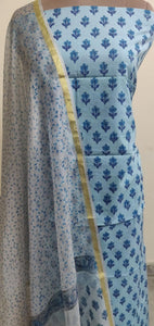 Sky Blue Block Printed Suit with Kota Dupatta BPK31 - Ethnic's By Anvi Creations