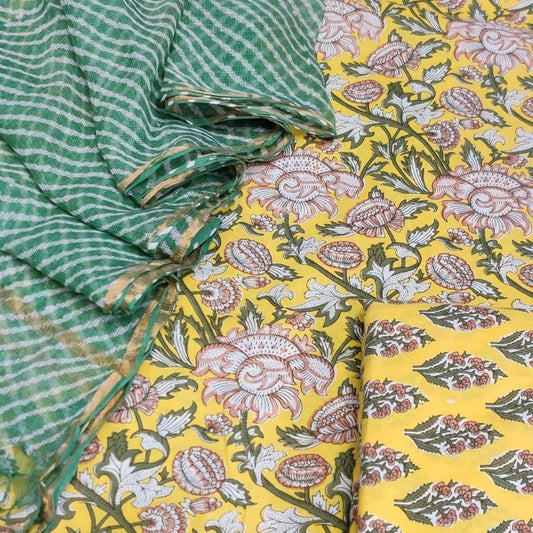 Yellow Printed Suit with Lehariya Kota Dupatta BPK40 - Ethnic's By Anvi Creations